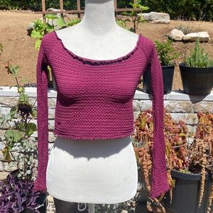 Free People Purple Stretch Long Sleeve Crop Top NWT